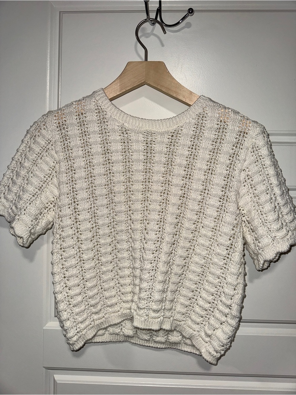 H&M Cream Open-Knit Short Sleeve Sweater
